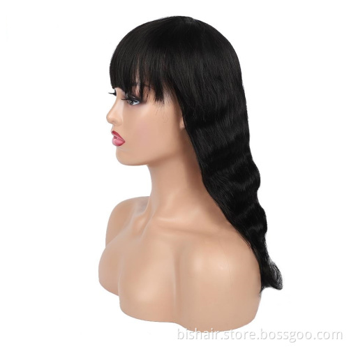 Wholesale Brazilian Human Hair Wigs With Bangs Full Machine Made Nature Wig Body Wave Wigs For Women Glueless Remy